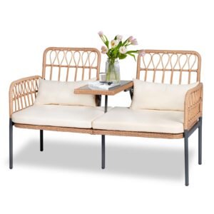2-Piece Patio Furniture Set with Cushions, Pillows & Table