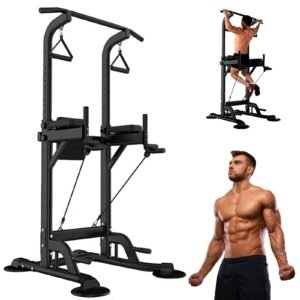 Adjustable Stabilized Pull Up Dip Station for Strength Training