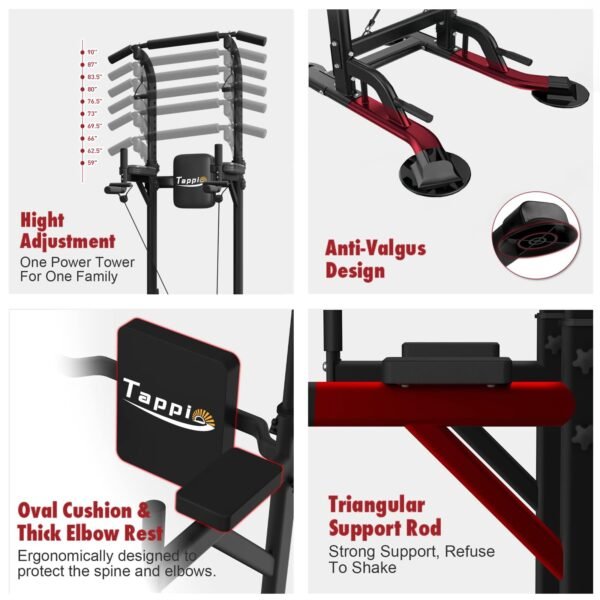 Adjustable Stabilized Pull Up Dip Station for Strength Training