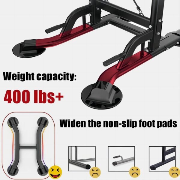 Adjustable Stabilized Pull Up Dip Station for Strength Training