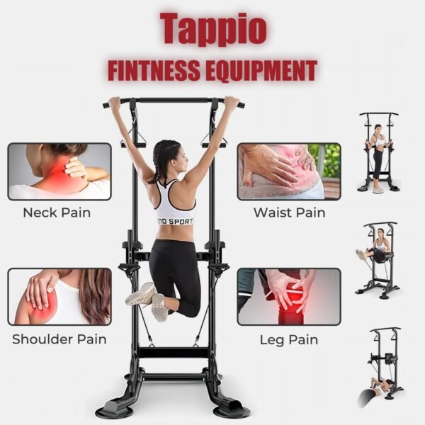 Adjustable Stabilized Pull Up Dip Station for Strength Training
