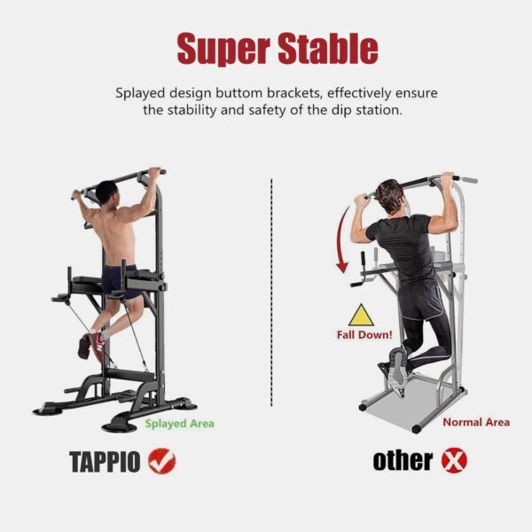 Adjustable Stabilized Pull Up Dip Station for Strength Training