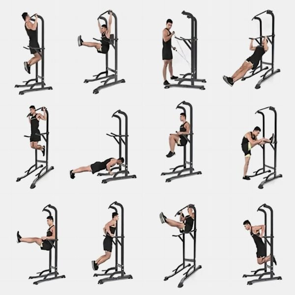 Adjustable Stabilized Pull Up Dip Station for Strength Training