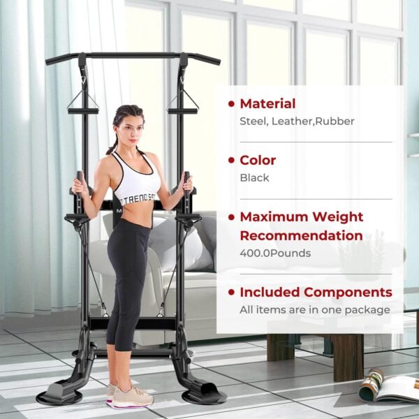 Adjustable Stabilized Pull Up Dip Station for Strength Training