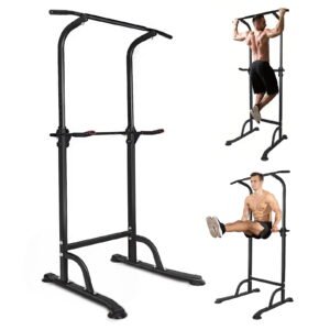 PROHIKER Power Tower Dip Station, Pull Up Bar Stand Power Rack with Backrest, Height Adjustable Strength Training Equipment for Fitness Home Workout, Black