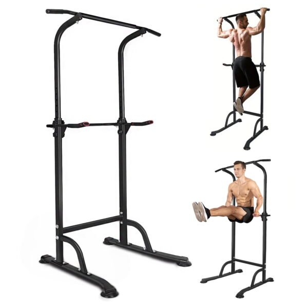 PROHIKER Power Tower Dip Station, Pull Up Bar Stand Power Rack with Backrest, Height Adjustable Strength Training Equipment for Fitness Home Workout, Black