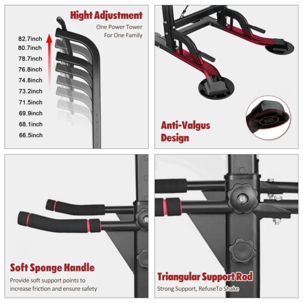 PROHIKER Power Tower Dip Station, Pull Up Bar Stand Power Rack with Backrest, Height Adjustable Strength Training Equipment for Fitness Home Workout, Black