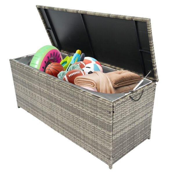 Tappio 113-Gallon Deck Box, Lockable Outdoor PE Rattan Storage Box with Hydraulic Rod and Waterproof Bag, Outdoor Container Deck Bin for for Pool Tools, Outdoor Equipments and Garden Tools