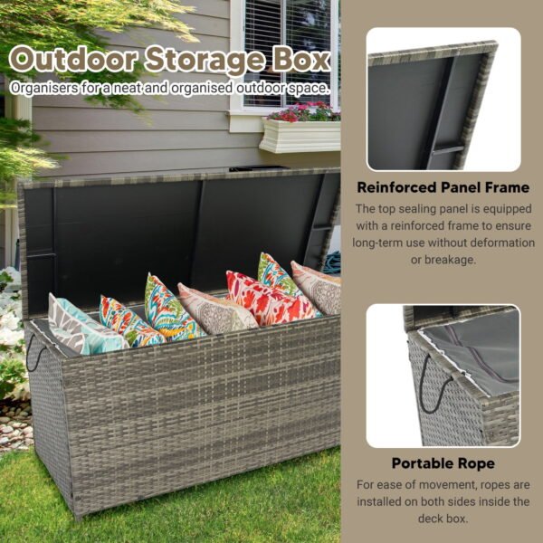 Tappio 113-Gallon Deck Box, Lockable Outdoor PE Rattan Storage Box with Hydraulic Rod and Waterproof Bag, Outdoor Container Deck Bin for for Pool Tools, Outdoor Equipments and Garden Tools