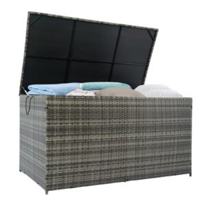 Tappio 200-Gallon Deck Box, Lockable Outdoor PE Rattan Storage Box with Hydraulic Rod and Waterproof Bag, Outdoor Container Deck Bin for for Pool Tools, Outdoor Equipments and Garden Tools