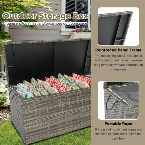 Tappio 200-Gallon Deck Box, Lockable Outdoor PE Rattan Storage Box with Hydraulic Rod and Waterproof Bag, Outdoor Container Deck Bin for for Pool Tools, Outdoor Equipments and Garden Tools