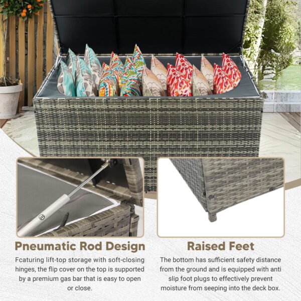 Tappio 200-Gallon Deck Box, Lockable Outdoor PE Rattan Storage Box with Hydraulic Rod and Waterproof Bag, Outdoor Container Deck Bin for for Pool Tools, Outdoor Equipments and Garden Tools