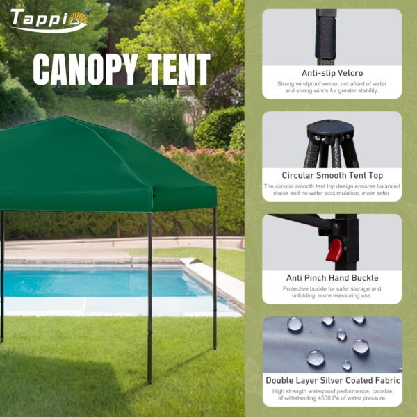 Tappio Portable 10x10 Pop Up Canopy Tent, Only 26 Lbs, Outdoor Instant Canopy Patio Gazebo Event Tent Shelter with 8 Stakes, 4 Ropes, 4 Sandbags and 1 Handbag for Camping Party Beach, Green