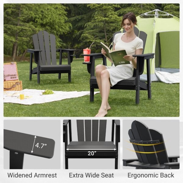 Tappio HDPE Adirondack Chair Set of 2, Patio Seat All Weather Outdoor Patio Chair with Cup Holder for Lawn Yard Fire Pit, Gray