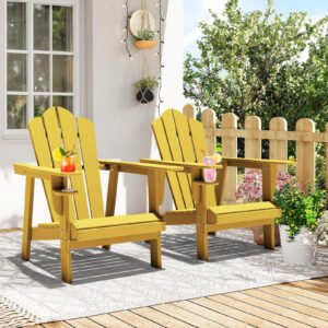 Tappio HDPE Adirondack Chair Set of 2, Patio Seat All Weather Outdoor Patio Chair with Cup Holder for Lawn Yard Fire Pit, Yellow