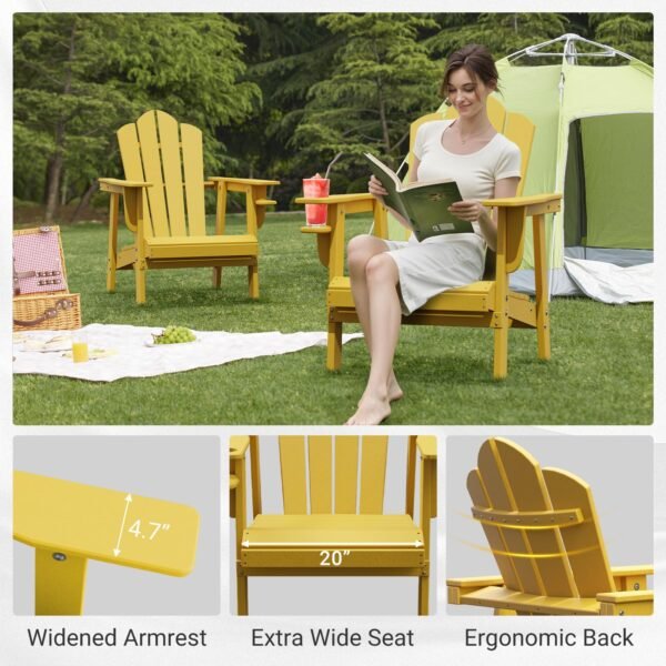 Tappio HDPE Adirondack Chair Set of 2, Patio Seat All Weather Outdoor Patio Chair with Cup Holder for Lawn Yard Fire Pit, Yellow
