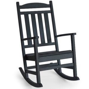 Tappio HDPE Rocking Chair All Weather Porch Rocker with High Backrest, Outdoor Indoor Rocking Armchair, Black
