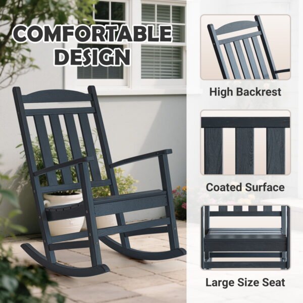 Tappio HDPE Rocking Chair All Weather Porch Rocker with High Backrest, Outdoor Indoor Rocking Armchair, Black