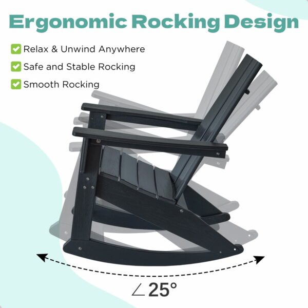 Tappio HDPE Rocking Chair All Weather Porch Rocker with High Backrest, Outdoor Indoor Rocking Armchair, Black