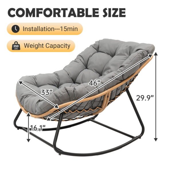 Tappio Outdoor Rocking Egg Chair, Indoor Papasan Chair Rattan Patio Wicker Lounge with Thick Cushion for Bedroom Living Room Garden Porch Backyard, Gray