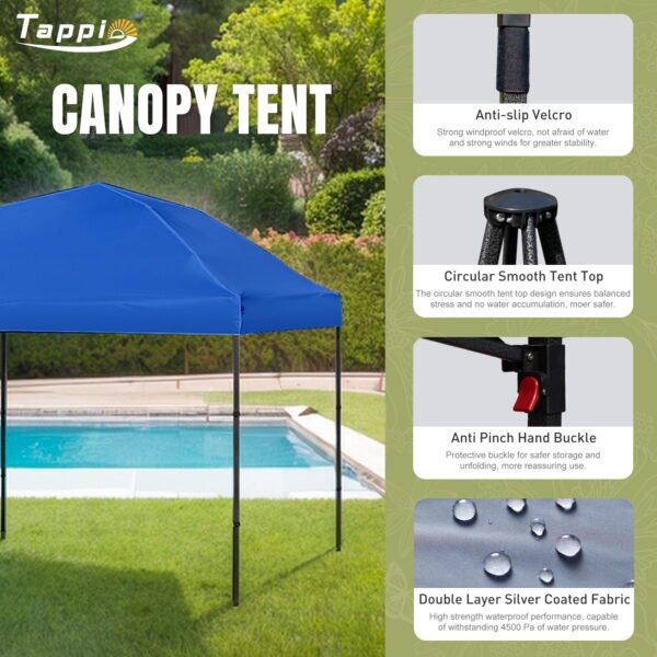 Tappio Portable 10x10 Pop Up Canopy Tent, Only 26 Lbs, Outdoor Instant Canopy Patio Gazebo Event Tent Shelter with 8 Stakes, 4 Ropes, 4 Sandbags and 1 Handbag for Camping Party Beach, Blue﻿