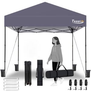 Tappio Portable 10x10 Pop Up Canopy Tent, Only 26 Lbs, Outdoor Instant Canopy Patio Gazebo Event Tent Shelter with 8 Stakes, 4 Ropes, 4 Sandbags and 1 Handbag for Camping Party Beach, Gray