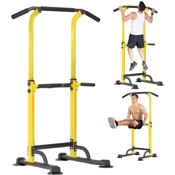 PROHIKER Power Tower Dip Station, Pull Up Bar Stand Power Rack with Backrest, Height Adjustable Strength Training Equipment for Fitness Home Workout, Yellow