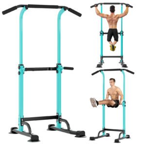 PROHIKER Power Tower Dip Station, Pull Up Bar Stand Power Rack with Backrest, Height Adjustable Strength Training Equipment for Fitness Home Workout, Blue