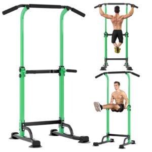 PROHIKER Power Tower Dip Station, Pull Up Bar Stand Power Rack with Backrest, Height Adjustable Strength Training Equipment for Fitness Home Workout, Green