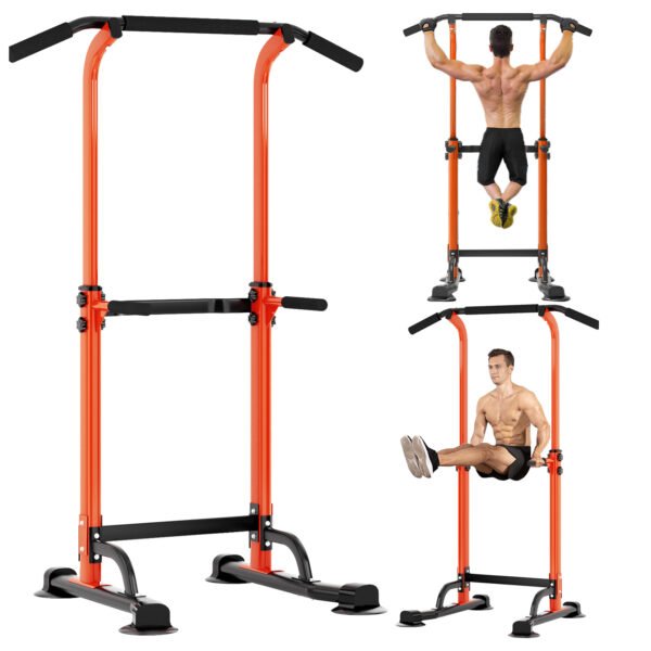 PROHIKER Power Tower Dip Station, Pull Up Bar Stand Power Rack with Backrest, Height Adjustable Strength Training Equipment for Fitness Home Workout, Orange