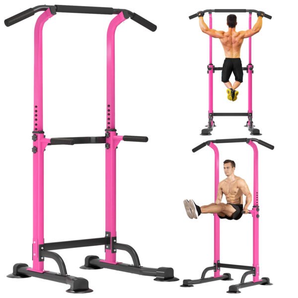 PROHIKER Power Tower Dip Station, Pull Up Bar Stand Power Rack with Backrest, Height Adjustable Strength Training Equipment for Fitness Home Workout, Pink