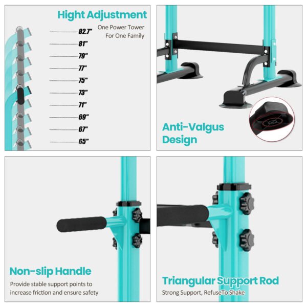 PROHIKER Power Tower Dip Station, Pull Up Bar Stand Power Rack with Backrest, Height Adjustable Strength Training Equipment for Fitness Home Workout, Blue