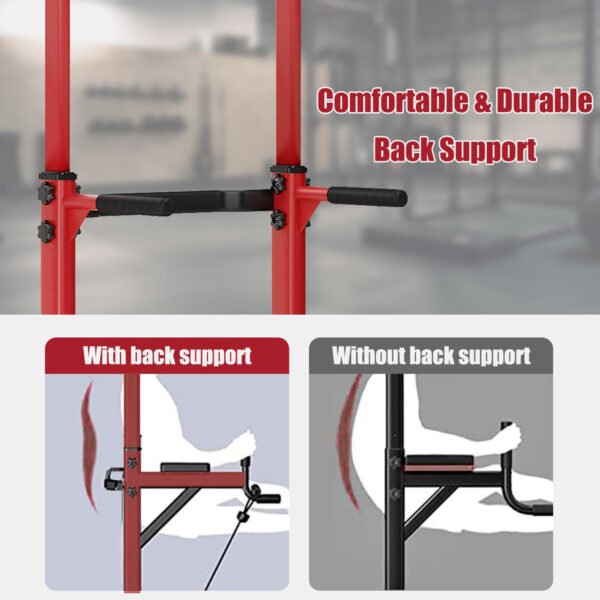 PROHIKER Power Tower Dip Station, Pull Up Bar Stand Power Rack with Backrest, Height Adjustable Strength Training Equipment for Fitness Home Workout, Red