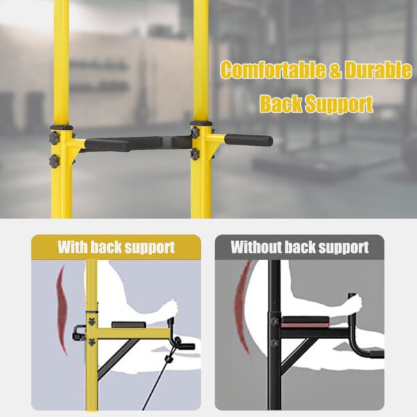 PROHIKER Power Tower Dip Station, Pull Up Bar Stand Power Rack with Backrest, Height Adjustable Strength Training Equipment for Fitness Home Workout, Yellow