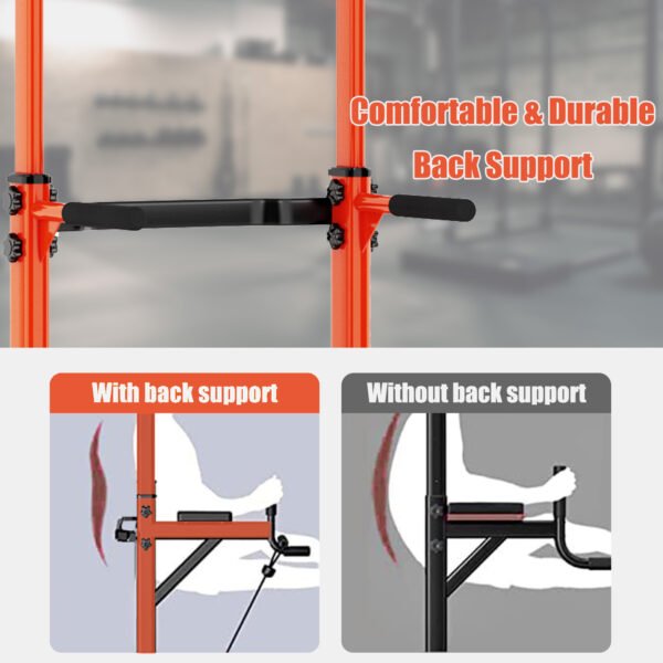PROHIKER Power Tower Dip Station, Pull Up Bar Stand Power Rack with Backrest, Height Adjustable Strength Training Equipment for Fitness Home Workout, Orange