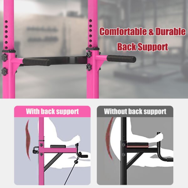PROHIKER Power Tower Dip Station, Pull Up Bar Stand Power Rack with Backrest, Height Adjustable Strength Training Equipment for Fitness Home Workout, Pink
