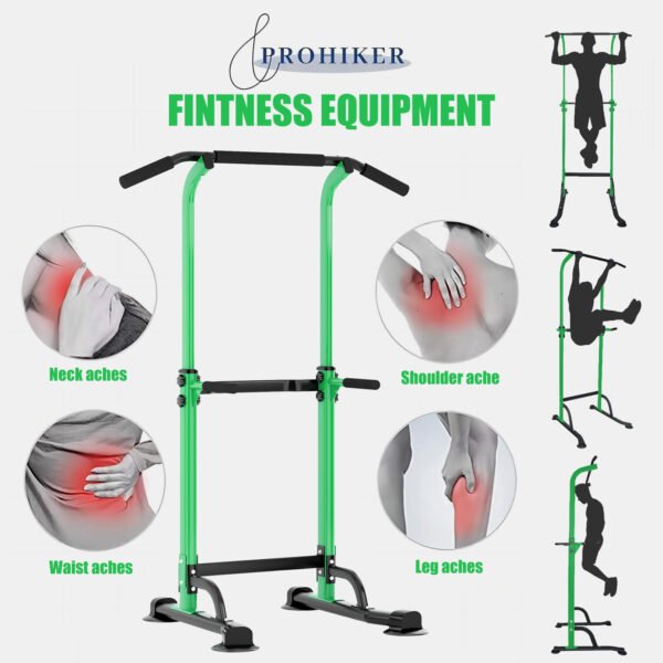 PROHIKER Power Tower Dip Station, Pull Up Bar Stand Power Rack with Backrest, Height Adjustable Strength Training Equipment for Fitness Home Workout, Green