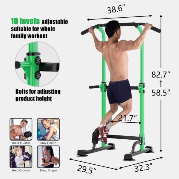 PROHIKER Power Tower Dip Station, Pull Up Bar Stand Power Rack with Backrest, Height Adjustable Strength Training Equipment for Fitness Home Workout, Green