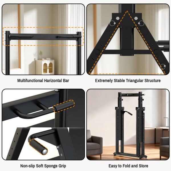 PROHIKER Folding Pull Up Station Pull Up Bar for Home Gym Equipment Dip Bar Station Power Tower Strength Training Fitness Equipment, Triangular, 700 LBS Weight Capacity