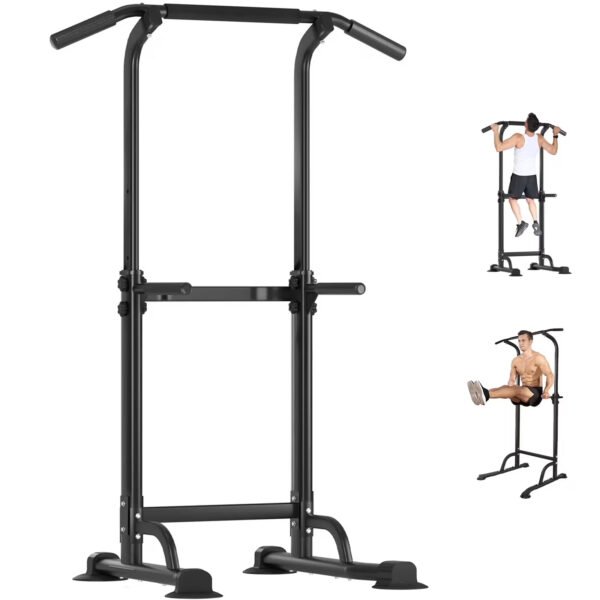 PROHIKER Power Tower Dip Station, Pull Up Bar Stand Power Rack with Backrest, Height Adjustable Strength Training Equipment for Fitness Home Workout, Black