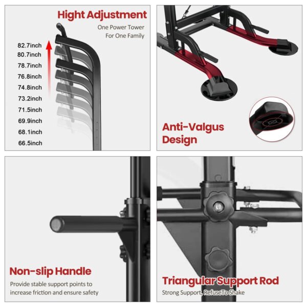 PROHIKER Power Tower Dip Station, Pull Up Bar Stand Power Rack with Backrest, Height Adjustable Strength Training Equipment for Fitness Home Workout, Black