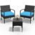 Tappio 3 Pieces Patio Conversation Set Outdoor Furniture Set, Patio Bistro Set All-weather Wicker Chairs and Table with Cushions, Blue
