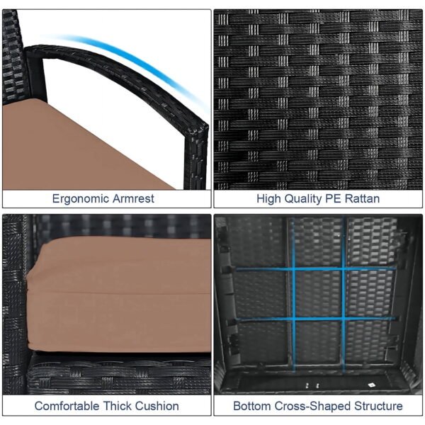 actual_color-brown-03 Tappio 3 Piece Outdoor Patio Furniture Set Outdoor Rattan Furniture, Patio Chairs Set of 3, Rattan Conversation Bistro Sets with Table and Cushions Brown