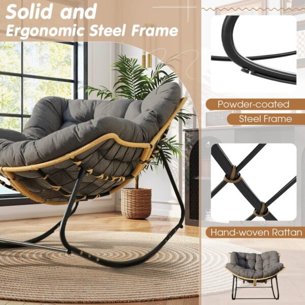 Tappio Outdoor Rocking Chair, Oversized Patio Egg Rocking Chair Indoor Papasan Rattan Wicker Lounge, Modern Royal Rocker for Bedroom, Living Room, Porch, Garden, Lawn, Gray ﻿