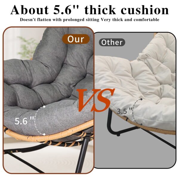 Tappio Outdoor Rocking Chair, Oversized Patio Egg Rocking Chair Indoor Papasan Rattan Wicker Lounge, Modern Royal Rocker for Bedroom, Living Room, Porch, Garden, Lawn, Gray ﻿