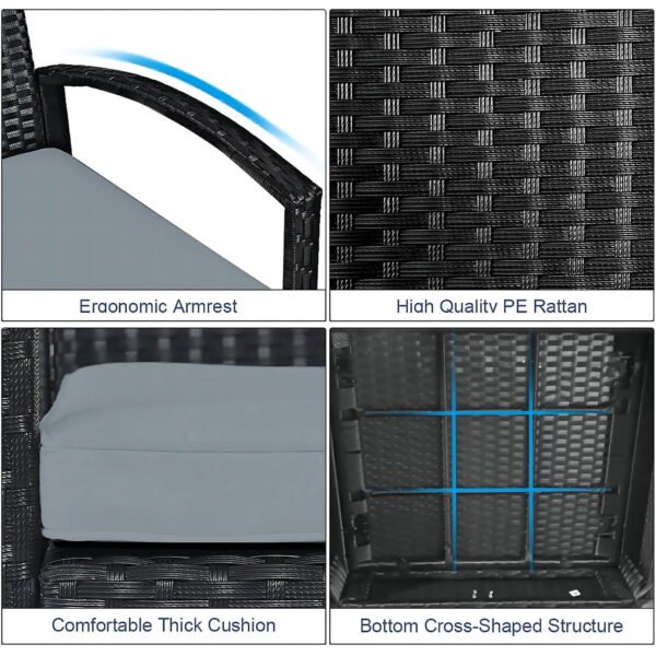 Tappio Outdoor Furniture 3 PCS Patio Wicker Conversation Set, Patio Bistro Sets Outdoor Patio Chairs Furniture Set w/ Table and Gray Cushions